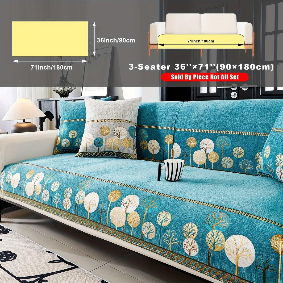 Pet Proof Couch Cover - Boho Chenille Sofa Cover with Tree Embroidery