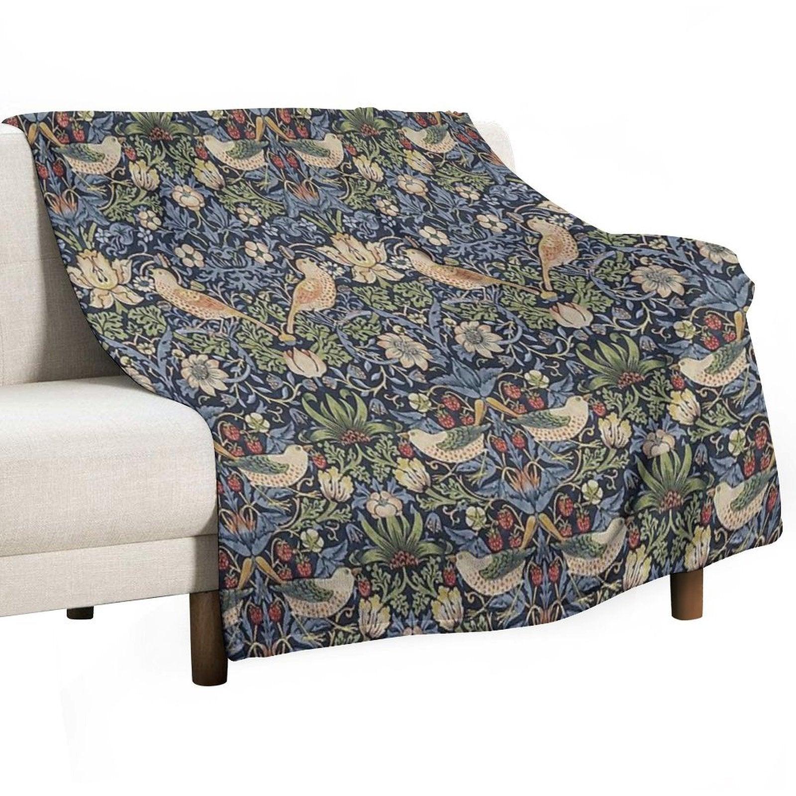 William Morris Strawberry Thief Pattern Throw Blanket
