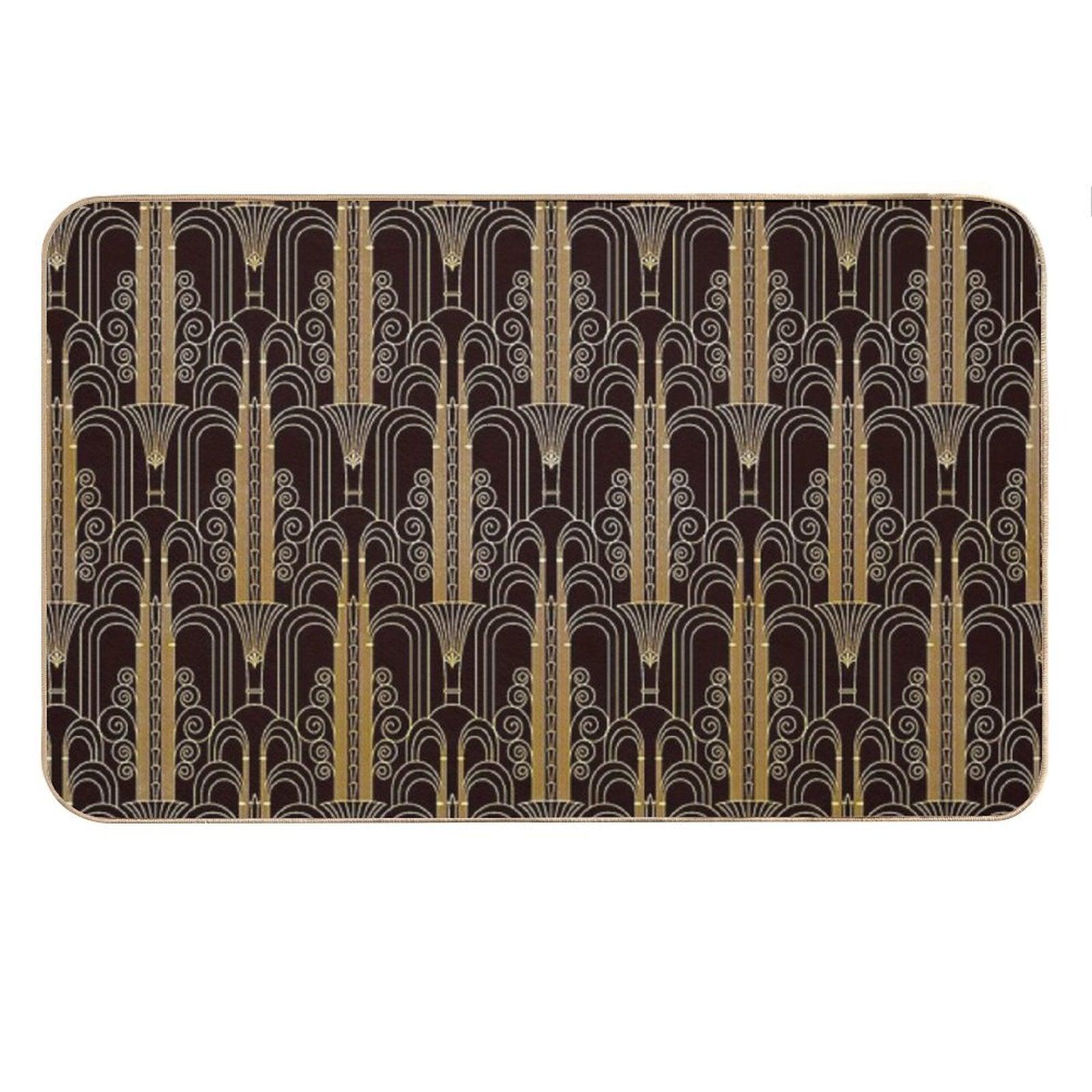 Glamorous Gold-Color Art Deco Pattern Bath Mat