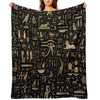 Ancient Egyptian Hieroglyphs - Black And Gold Quick-dry Throw Blanket