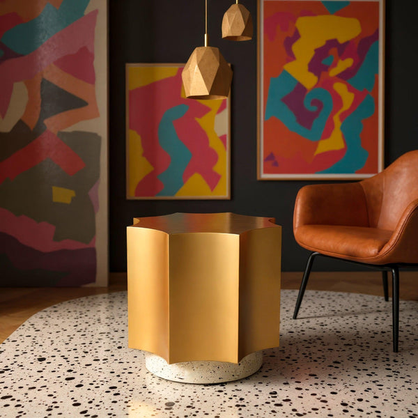 Osam Side Table Gold & Beige