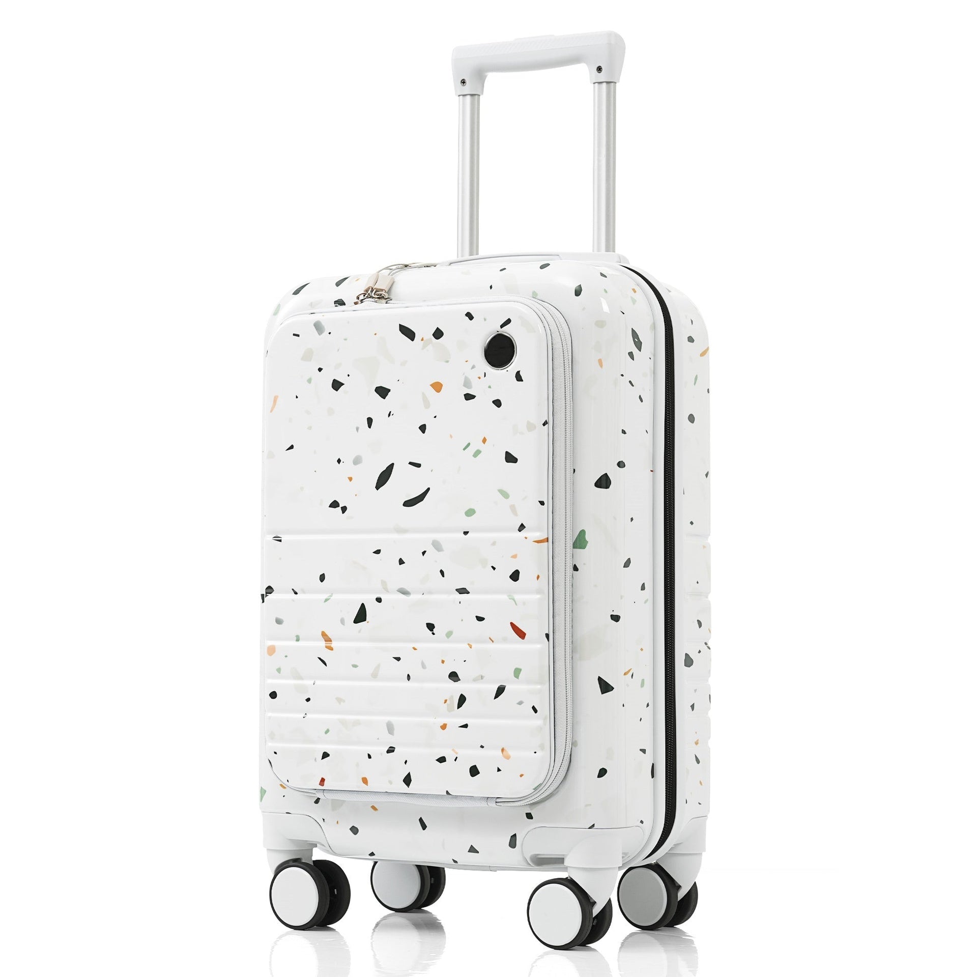 Luggage Set of 3, 20, 24, 28inch with USB Port, 20, 24inch with front opening design Airline Certified Carry on Luggage with Cup Holder, ABS+PC Hard Shell Luggage with Spinner Wheels, starry sky white
