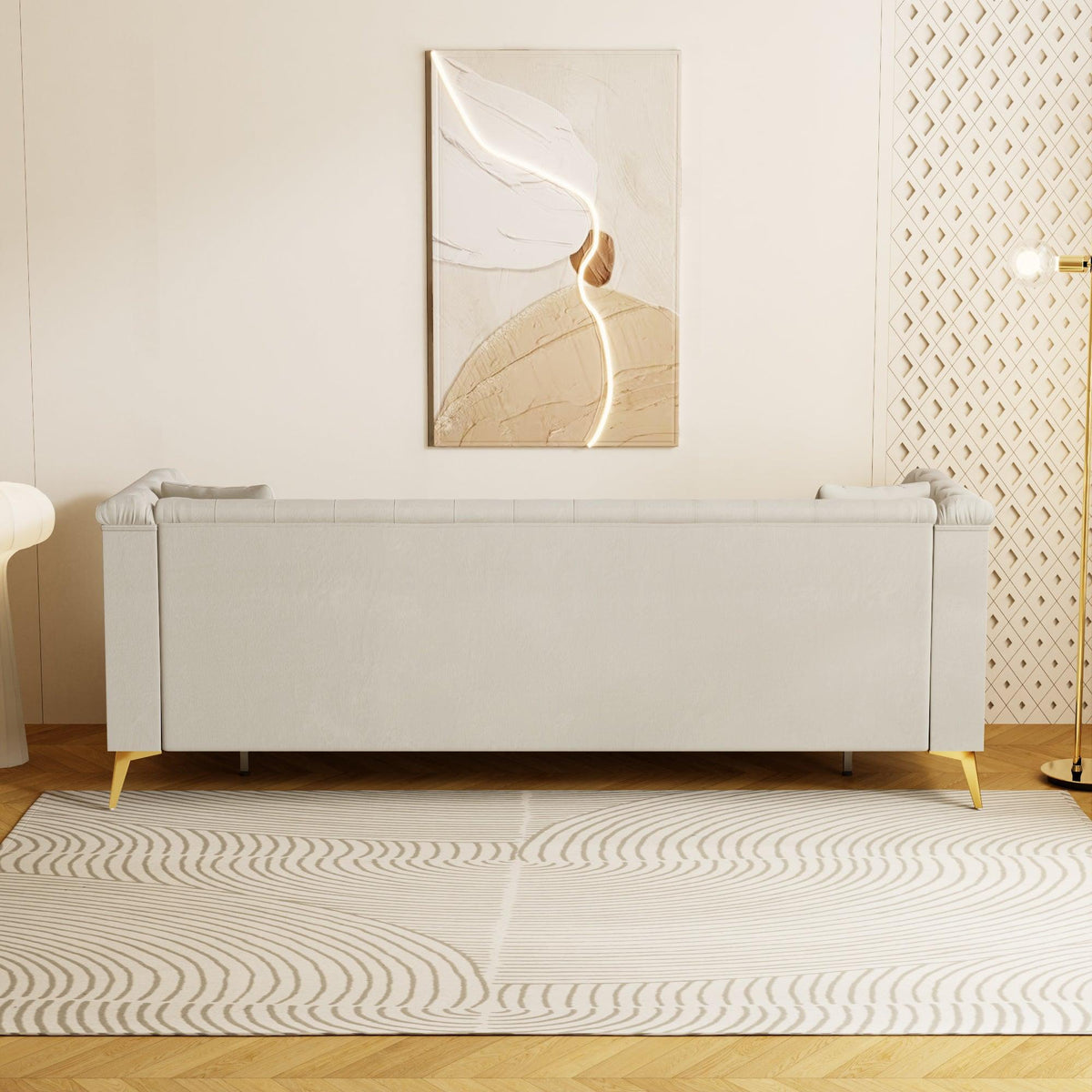 Ivory Velvet 3‑Seat Sofa