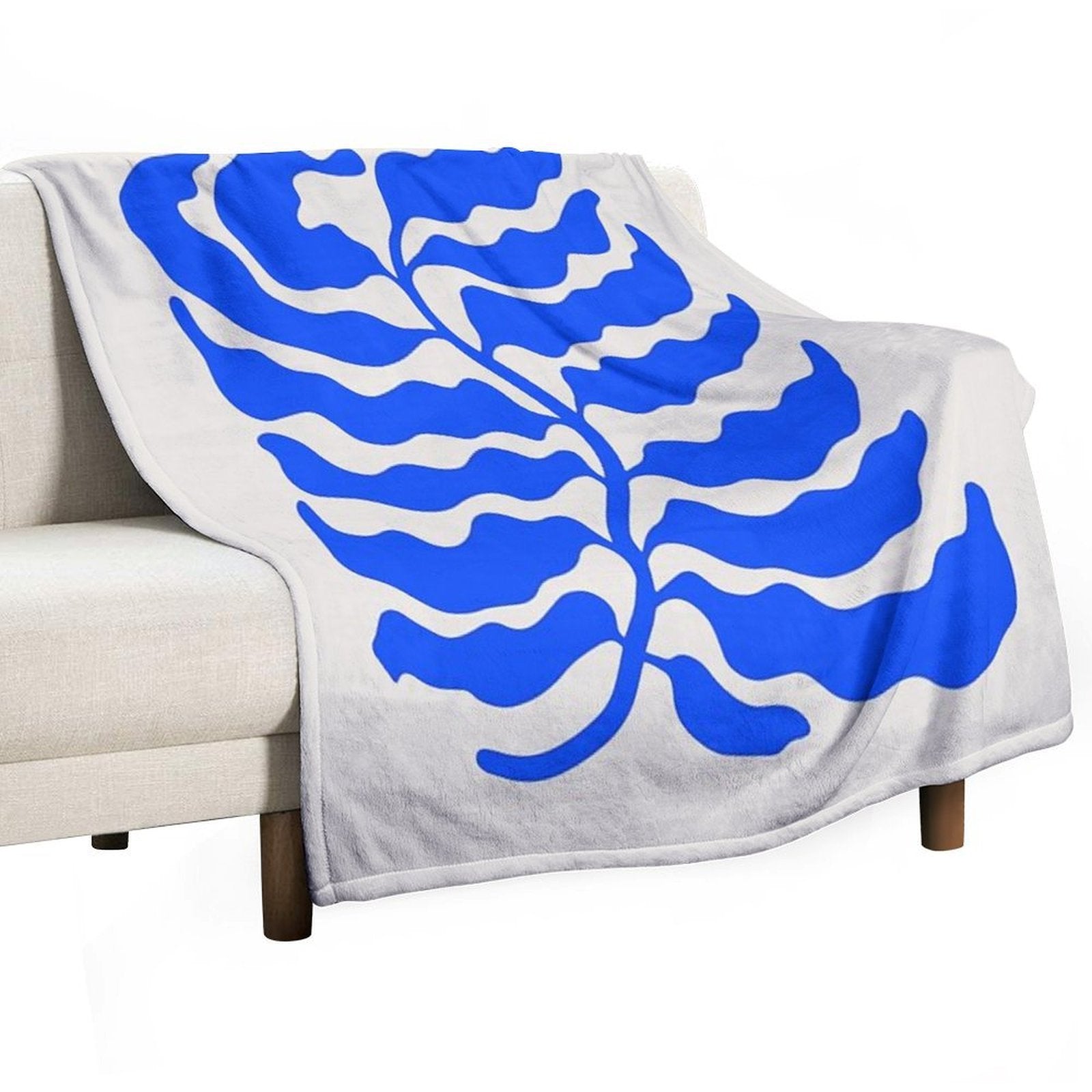 Wild Ferns Ultramarine Blue Edition Art Print  Mid-Century Edition Eco-conscious Throw Blanket