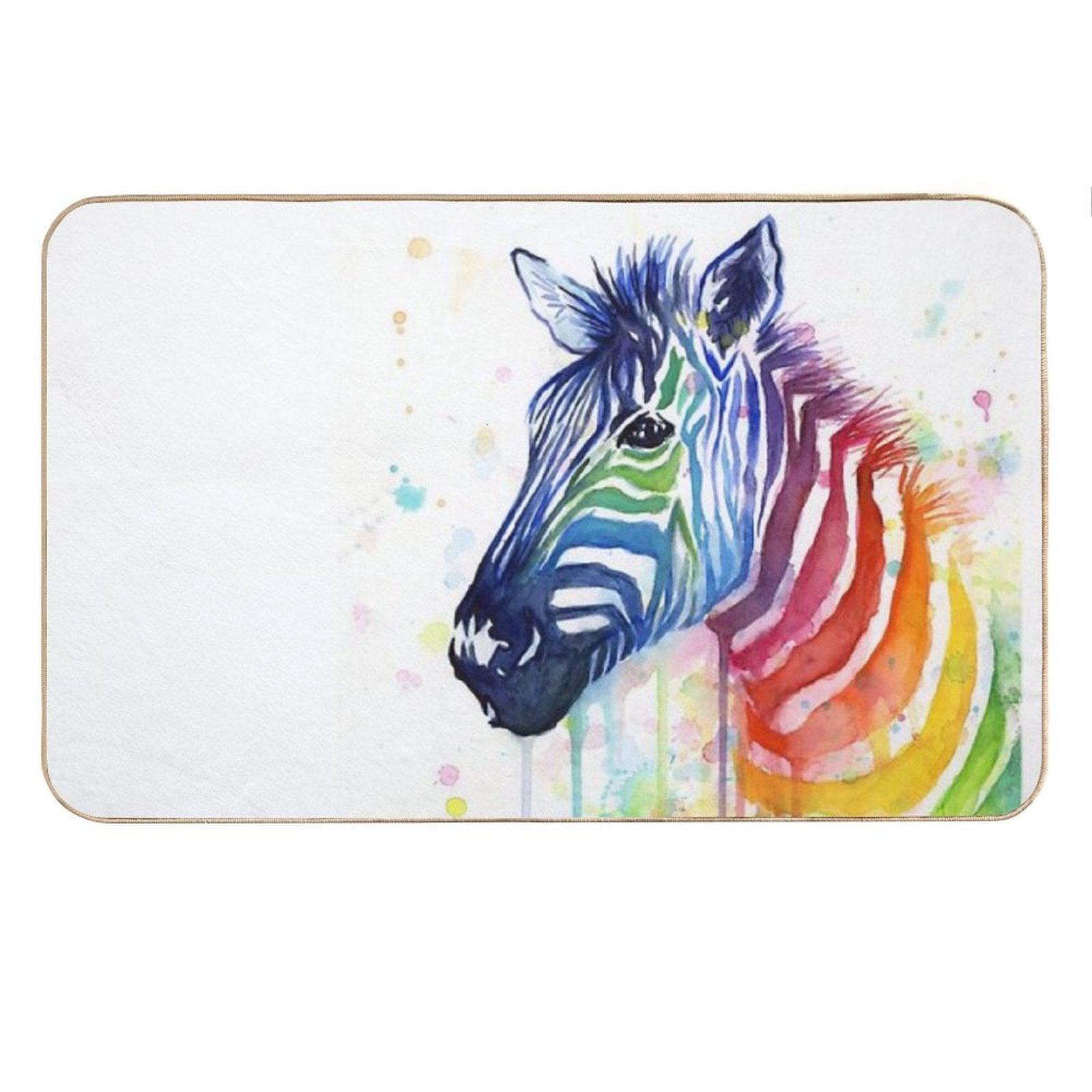 Rainbow Zebra Watercolor Animal Painting Bath Mat