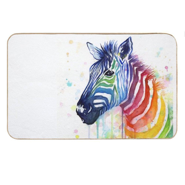 Rainbow Zebra Watercolor Animal Painting Bath Mat