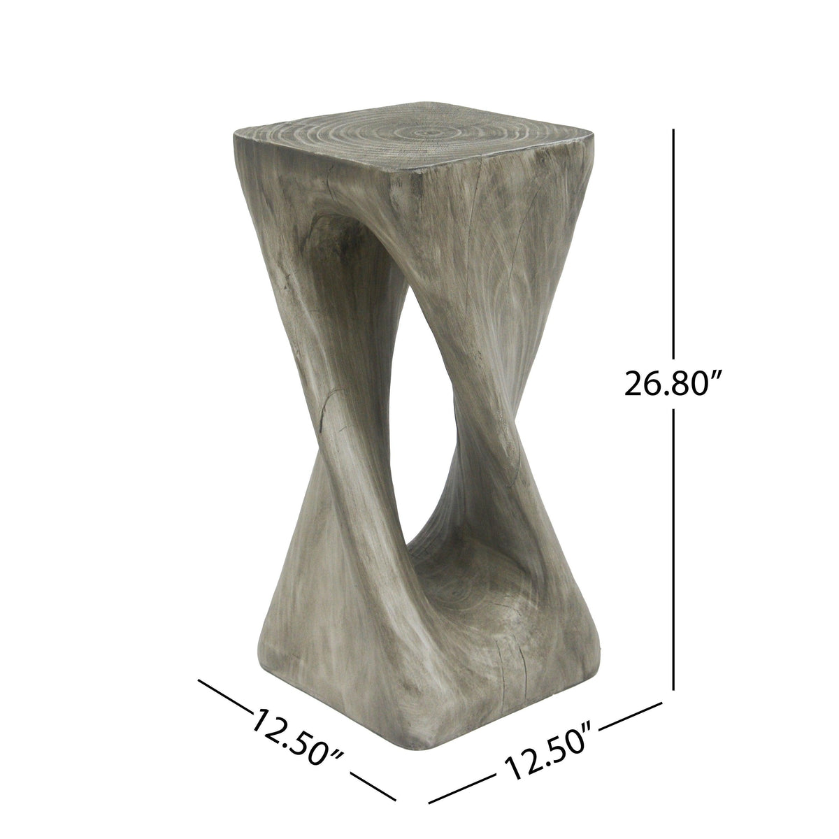 Twist Shape End Table in Wood Like Texture and Gray  Color