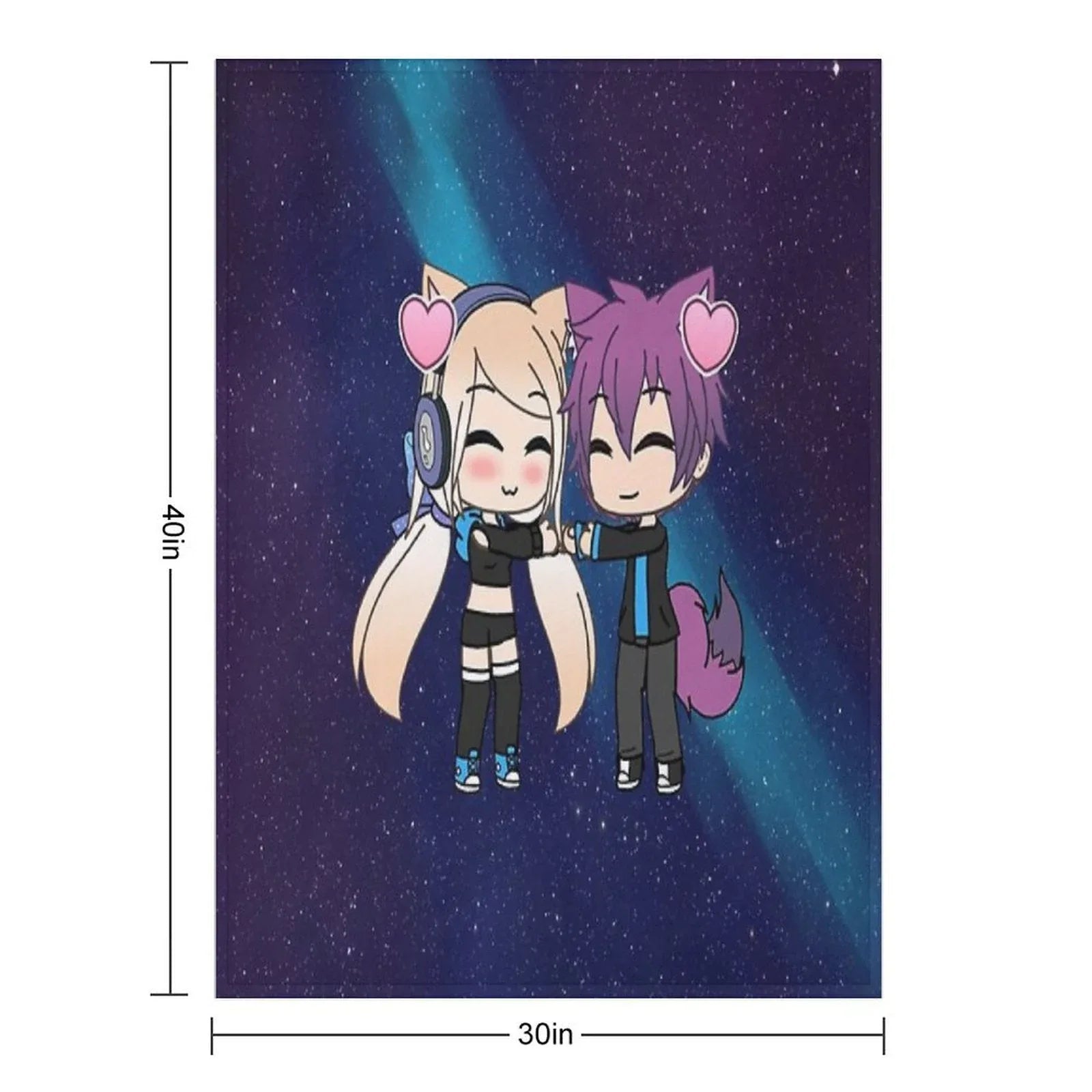 Cute Gacha Girl And Boy with Fox Tail Throw Blanket