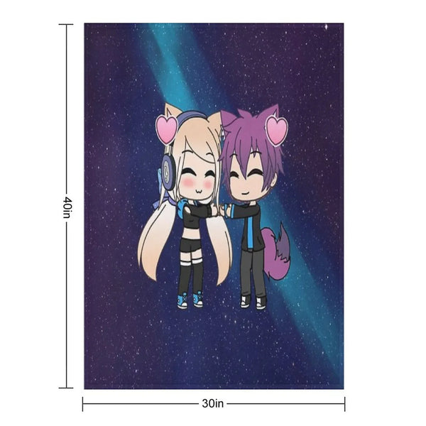 Cute Gacha Girl And Boy with Fox Tail Throw Blanket