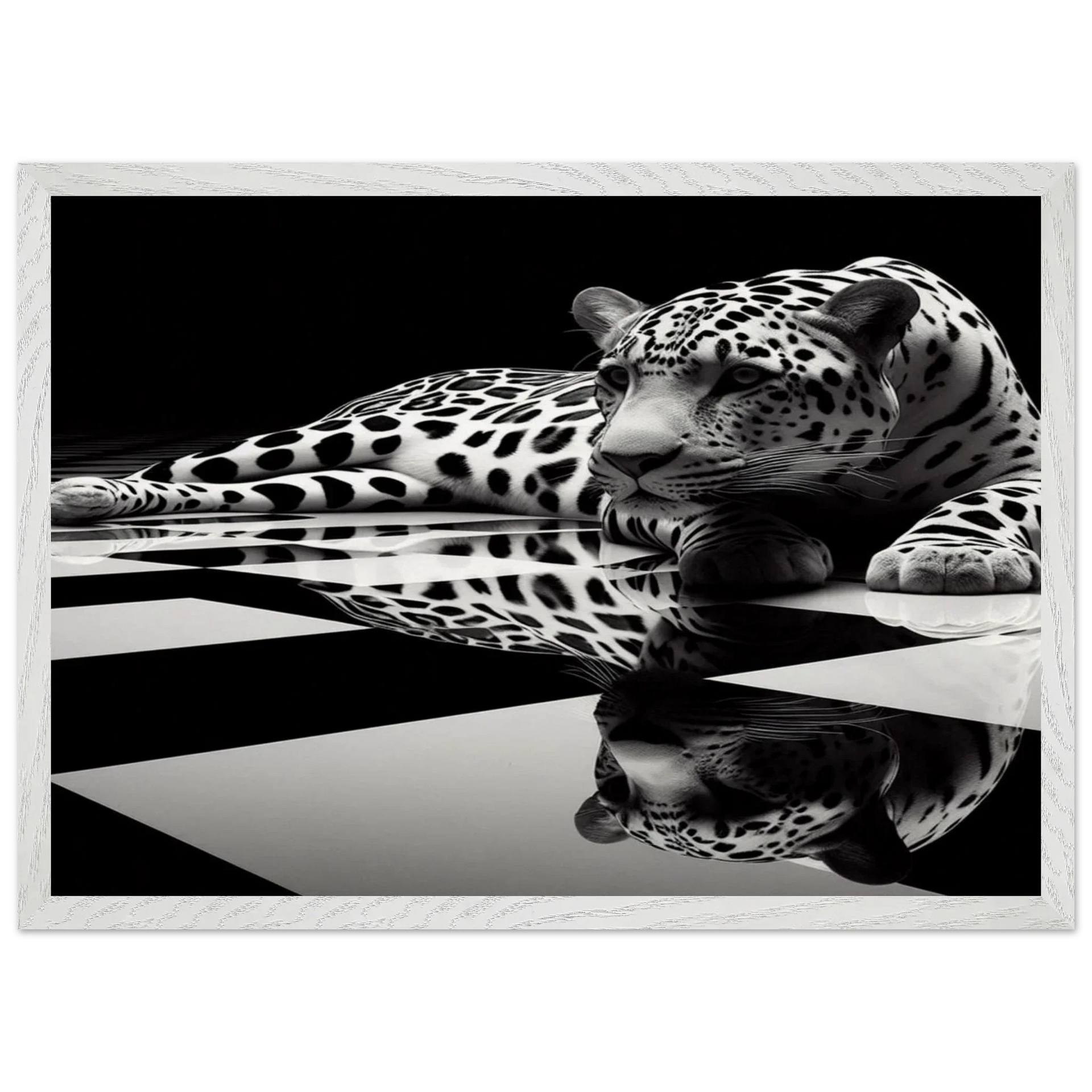 Leopard Black and White Mounted Framed Poster – Premium Oak or Ash Frame