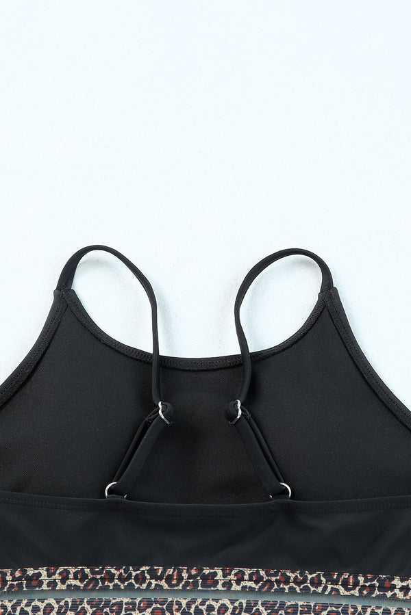 Edith Leopard Mesh Trim 2pcs Bikini Swimsuit