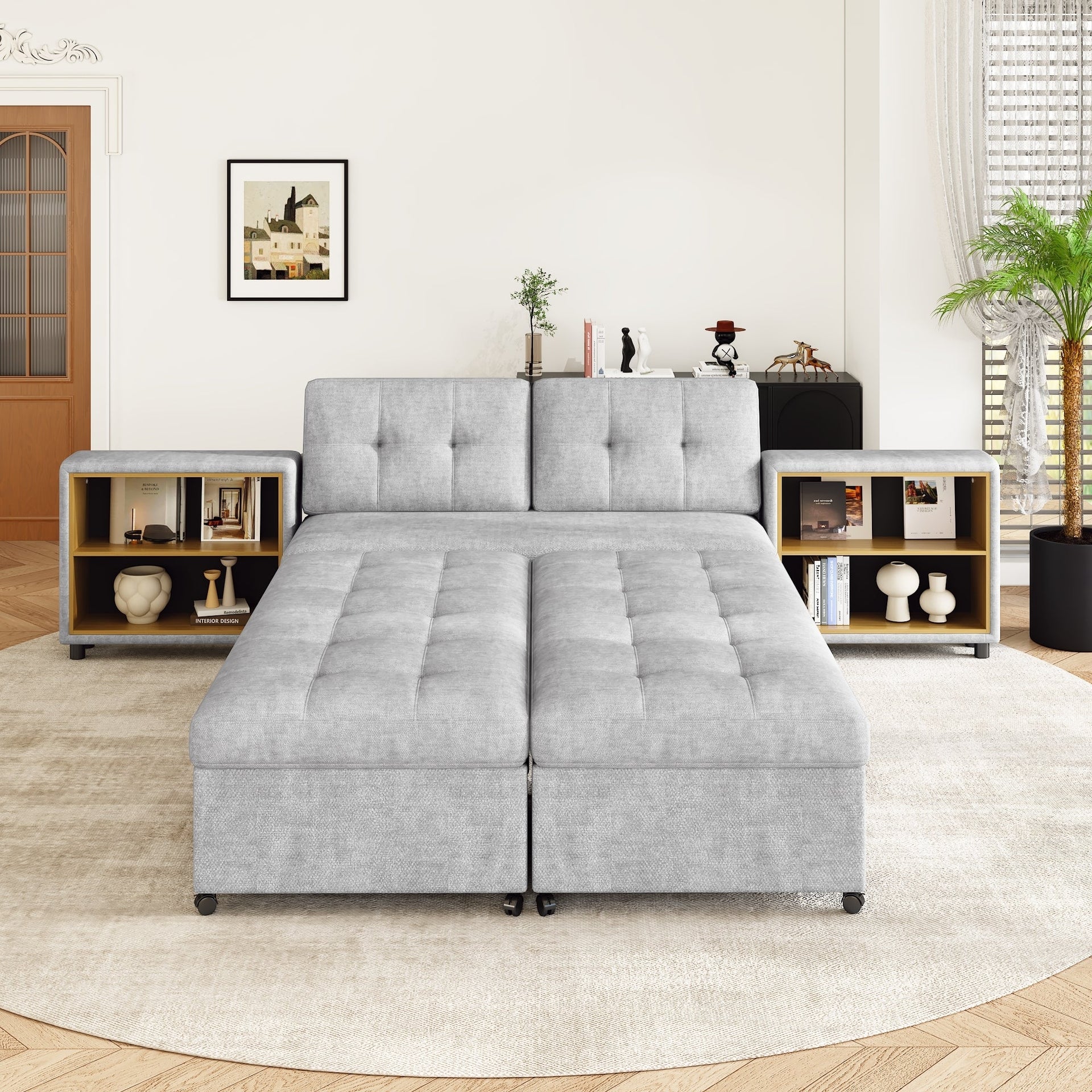 121.2' Versatile Sofa Bed Modular Sofa  Free-combined Sofa with Two Storage Racks,  Gray
