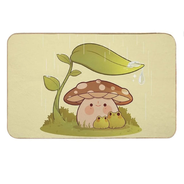 Cute Mushroom And Frogs in The Rain Bath Mat