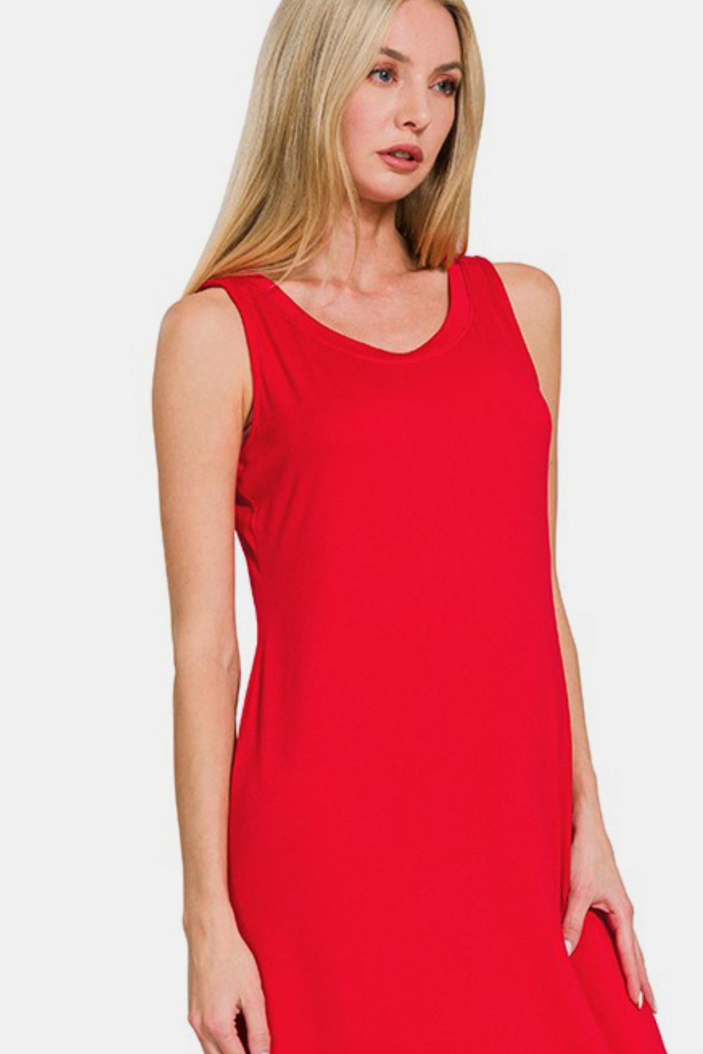 Scoop Neck Wide Strap Tank Dress For Women – Simple, Versatile, Flattering Fit with Comfortable Wide Straps and Feminine Scoop Neckline