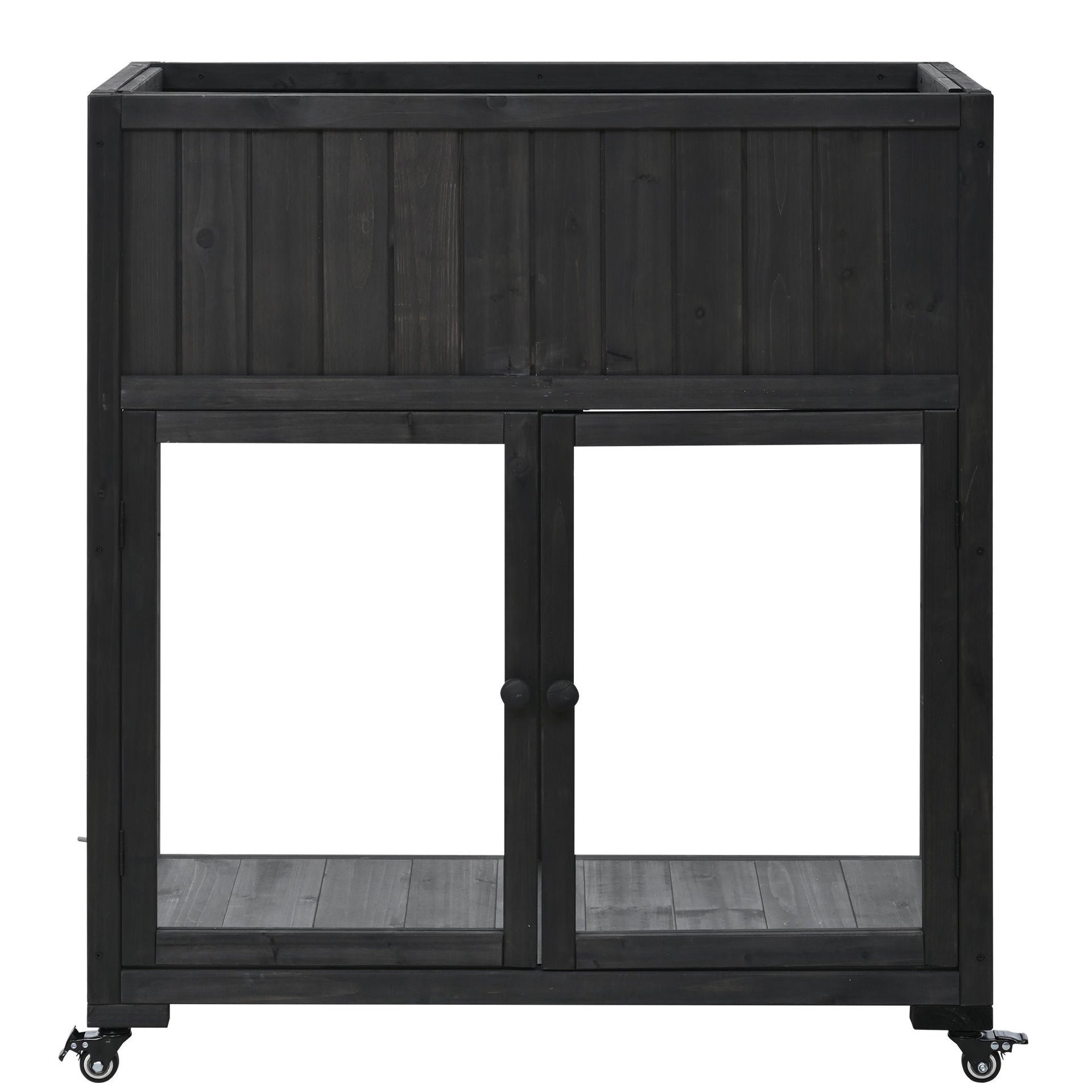 Patio 35.4''x17.7''x37.4'' Mini Wood Cold Frame, Compact 2 Doors Garden Greenhouse with Wheels, Raised Bed with Liner for Indoor Outdoor Use, Black