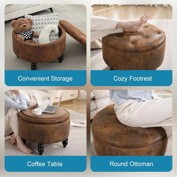 24 Inch Upholstered Storage Ottoman Featuring Tray
