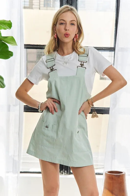 Adjustable Wide Strap Square Neck Overall Dress – Modern and Chic Square Neck Dress with Adjustable Straps and Trendy Overall Style