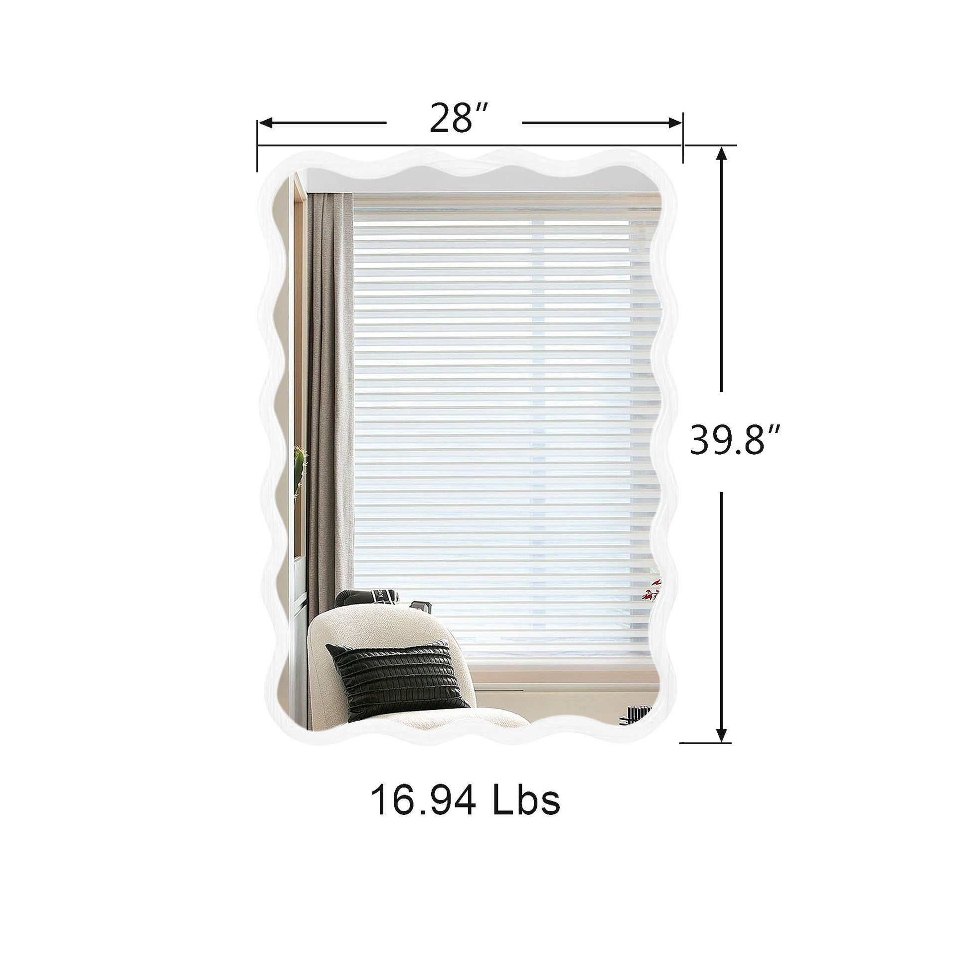 Solid Wood Wavy Rectangle  Mirror-Natural-Wood   40' x 28' Modern Mirror Wall Decor for Bathroom, Bedroom, Living Room, Dining Room, Cloakroom, Entryway