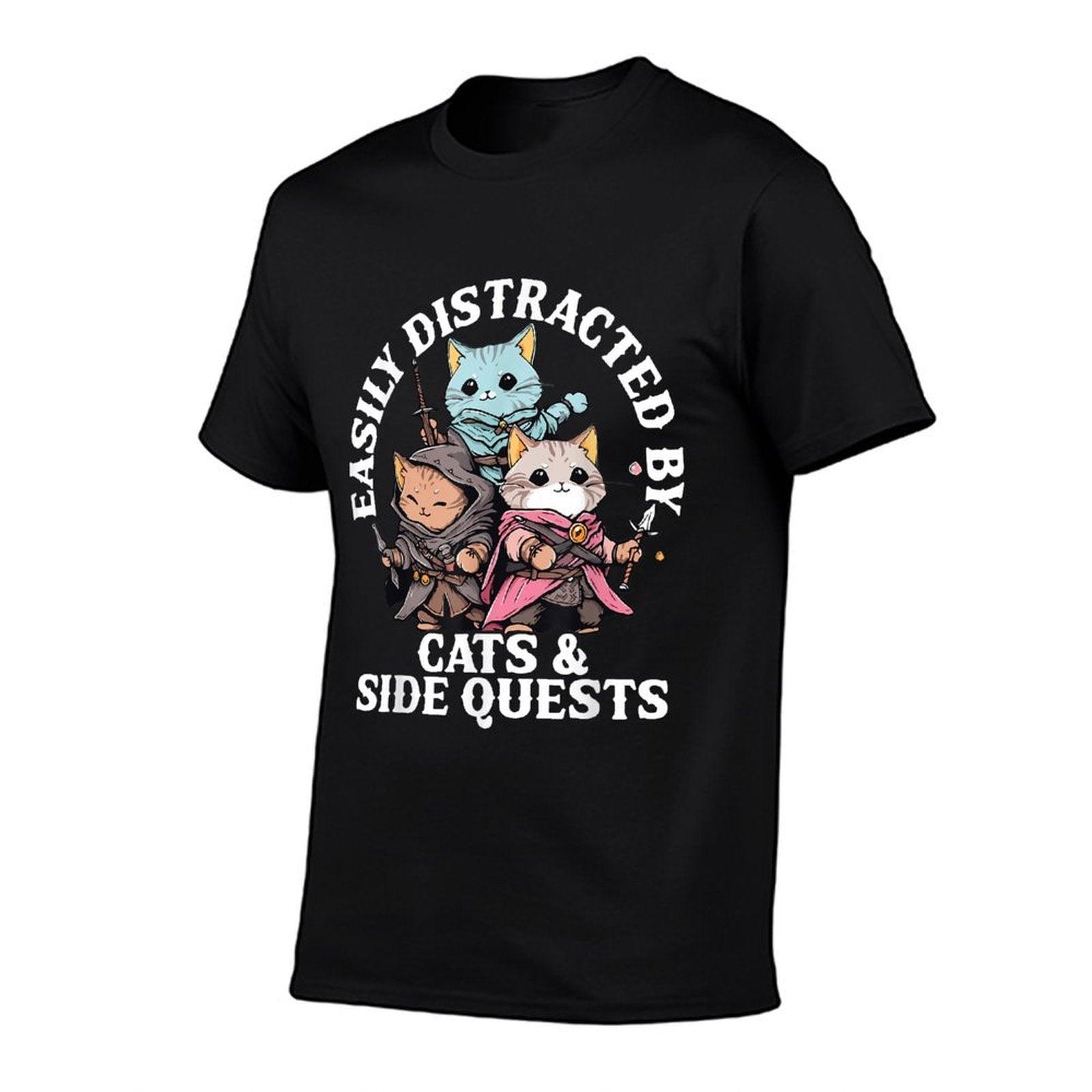 Cats Side Quest Distracted Tabletop Funny Men Women Kids Dad T-Shirt