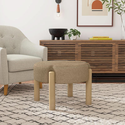 Luna Modern Round Ottoman in Brown Boucle, 22 Inches