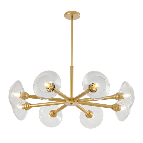 Modern Gold 8-Light Sputnik Chandelier with Clear Glass Shades, Mid-Century Hanging Pendant Light Fixture for Dining Room, Living Room, or Kitchen (Bulb Not Included)