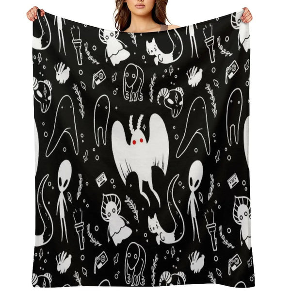 Cryptids in Black Throw Blanket