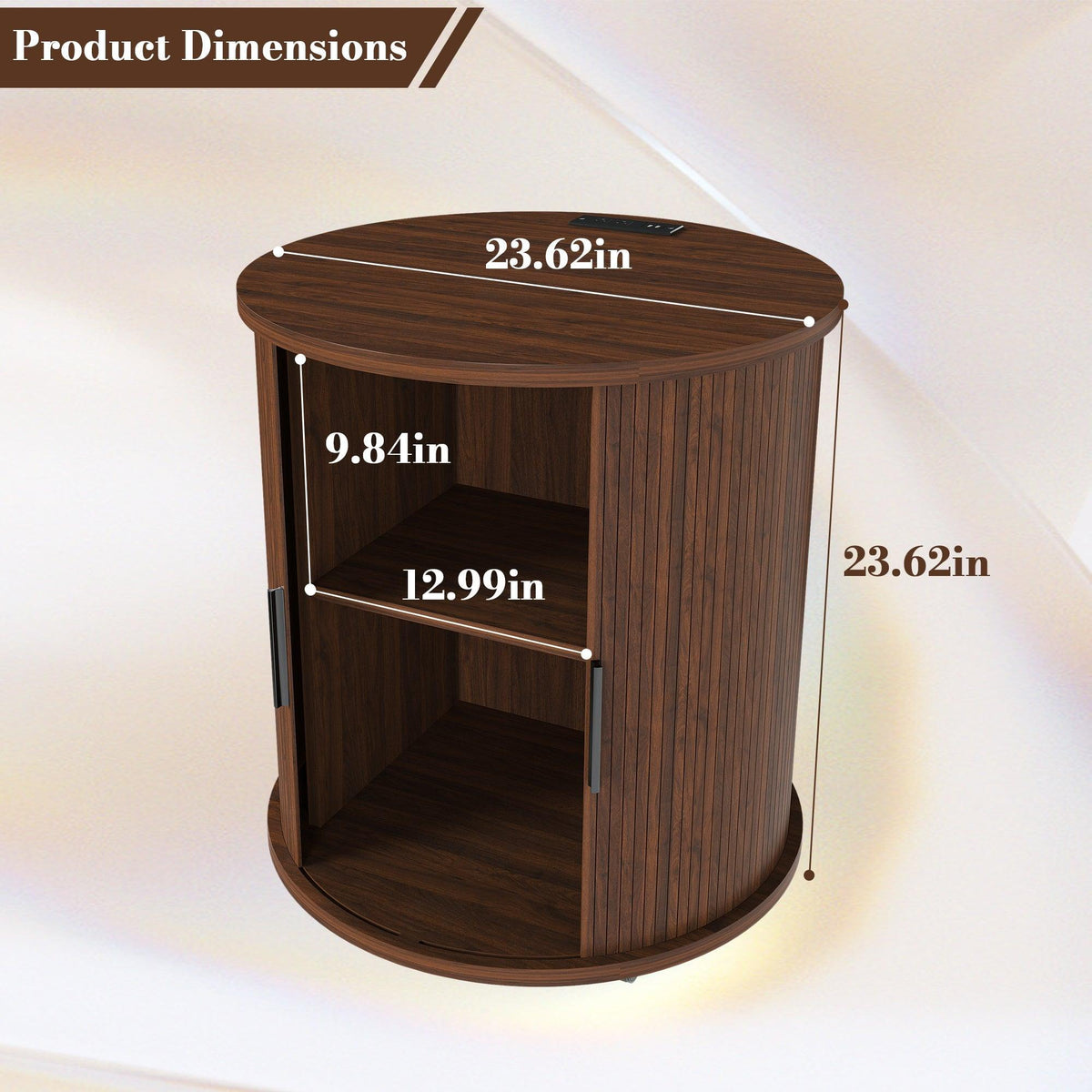 Walnut Mid-Century Modern Nightstand Set with Charging Station – Round Side Tables (Set of 2)