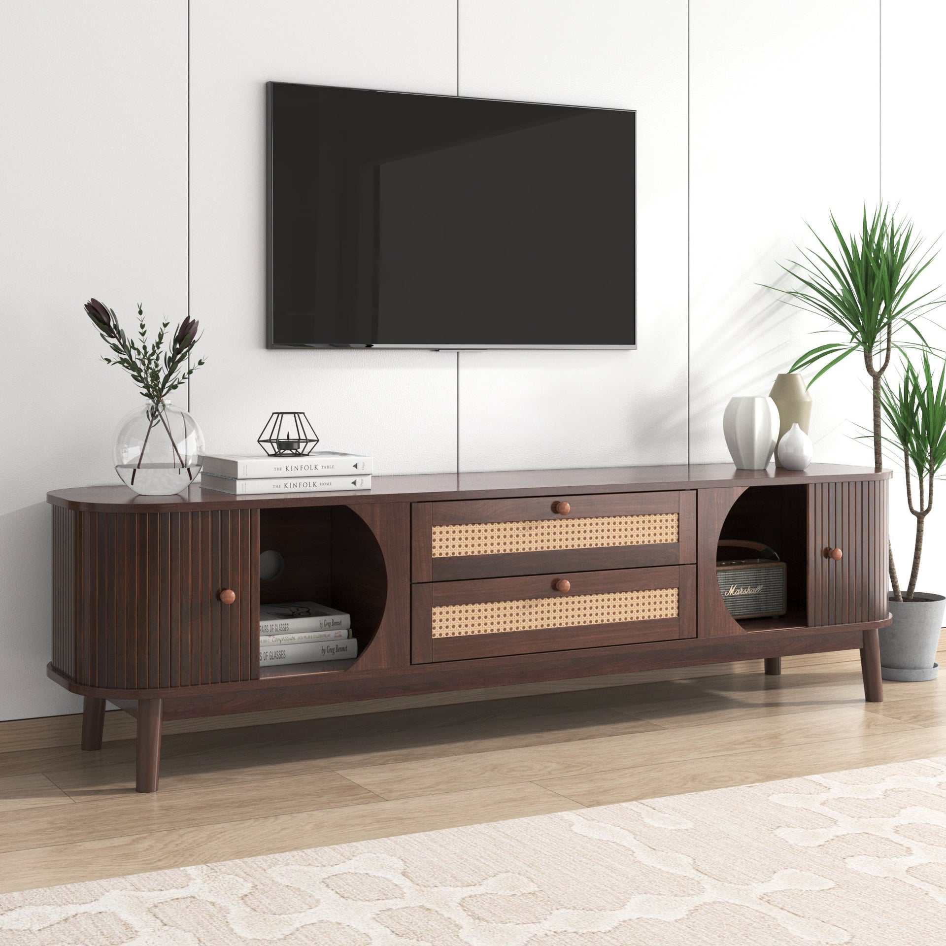 Modern Farmhouse Rattan TV Stand BLAKHOM