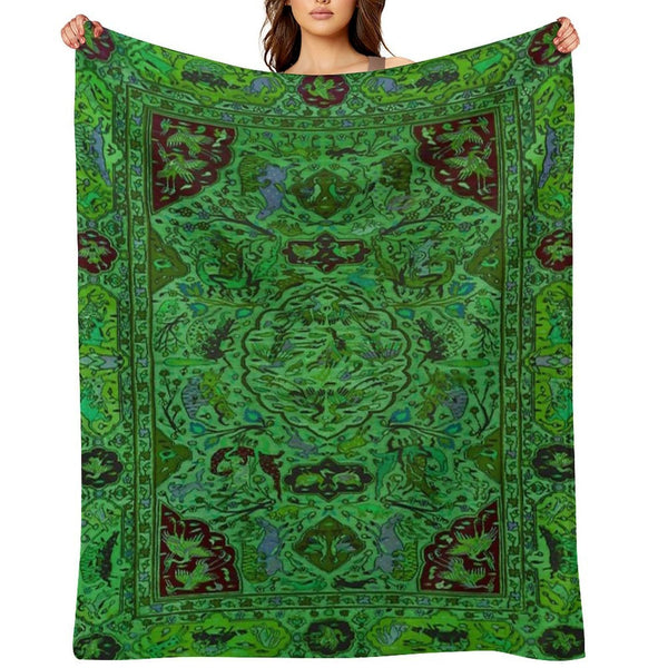 Carpet Pattern in Green And Blue Multi-functional Throw Blanket