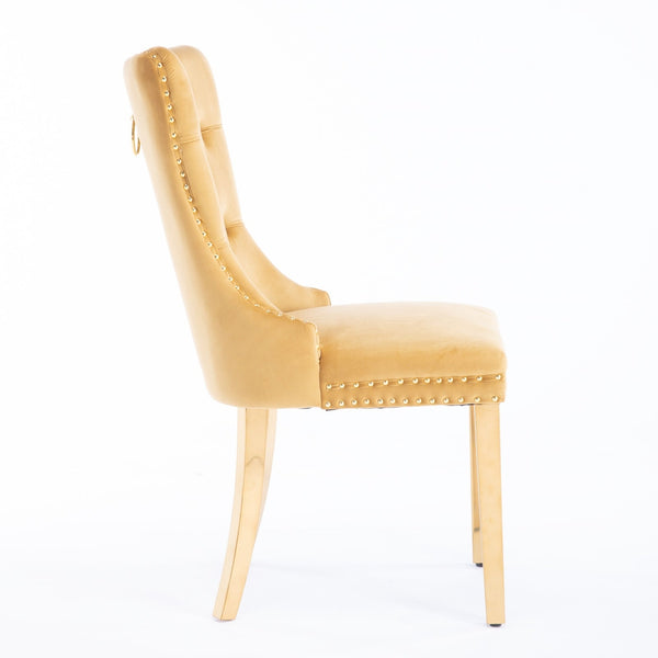 Nikki Collection Modern Tufted Solid Wood Velvet Upholstered Dining Chair with Gold Legs