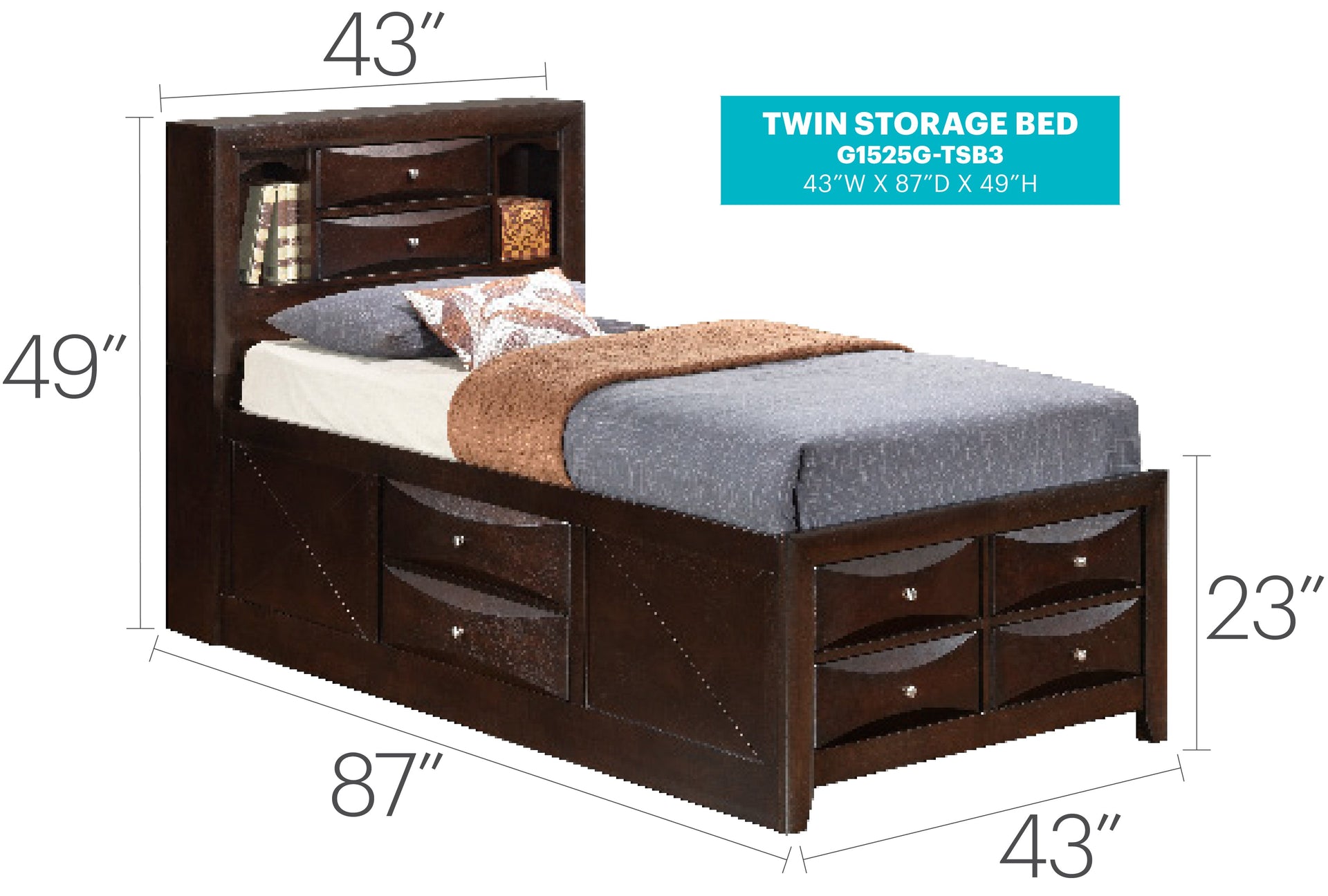 Marilla G1525G-TSB3 Twin Storage Bed - Cappuccino