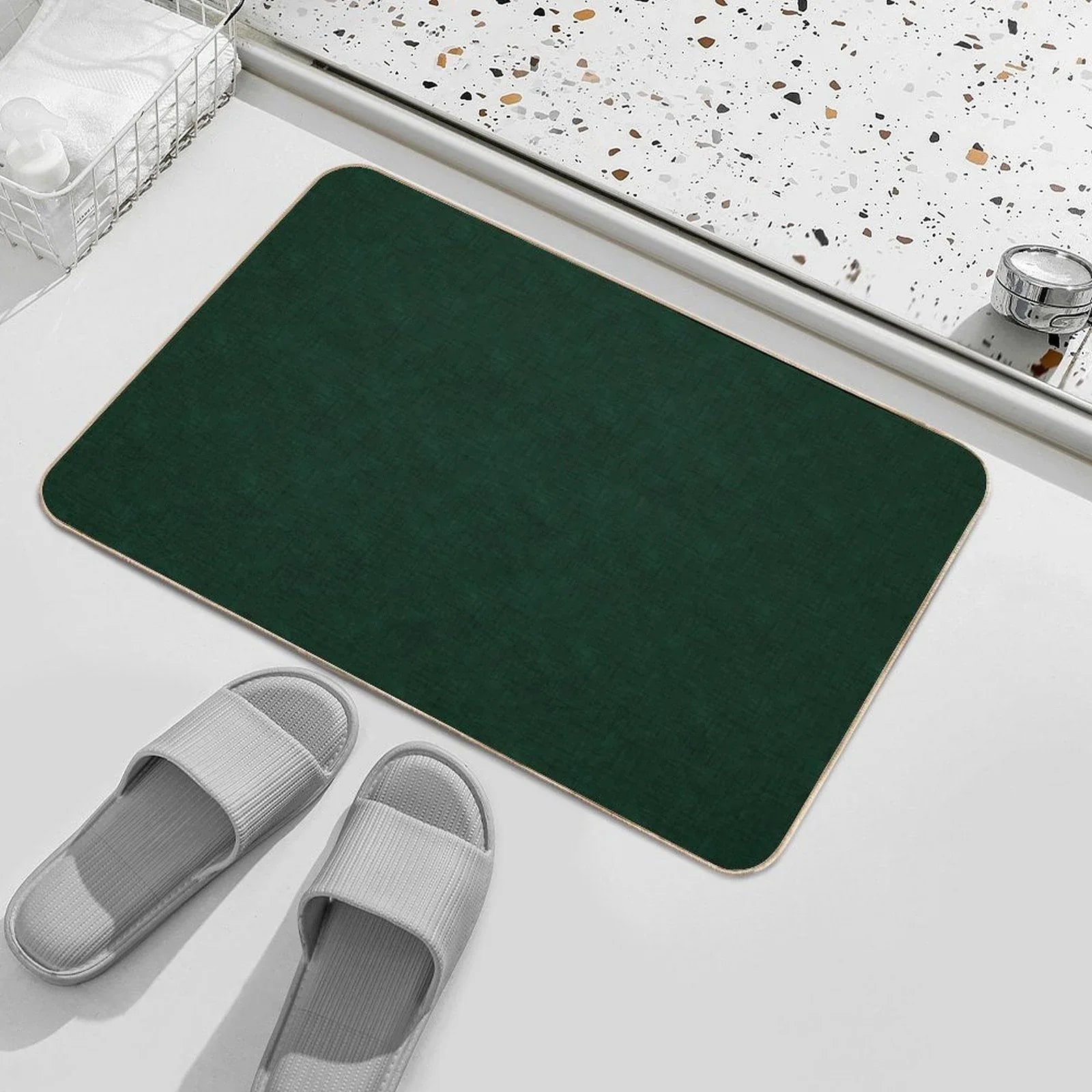 Textured Dark Green, Solid Green Bath Mat