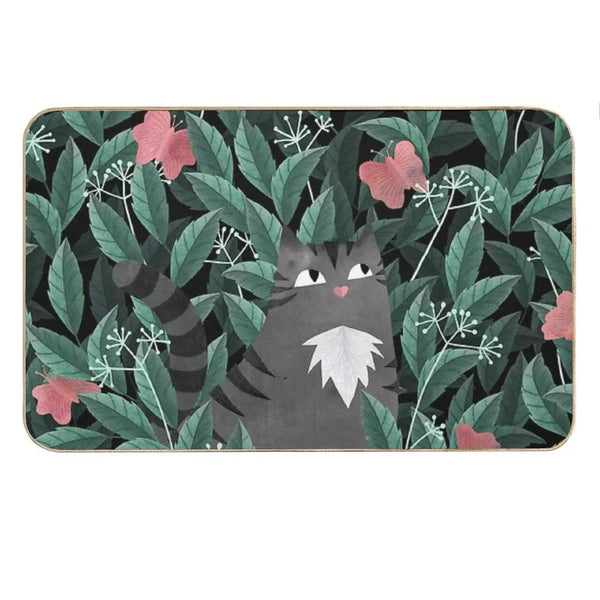 Butterfly Garden (Tabby Cat Version) Bath Mat
