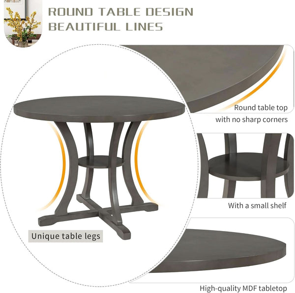 Gray Round Shaped Retro Antiqued Dining Table Curved Legs