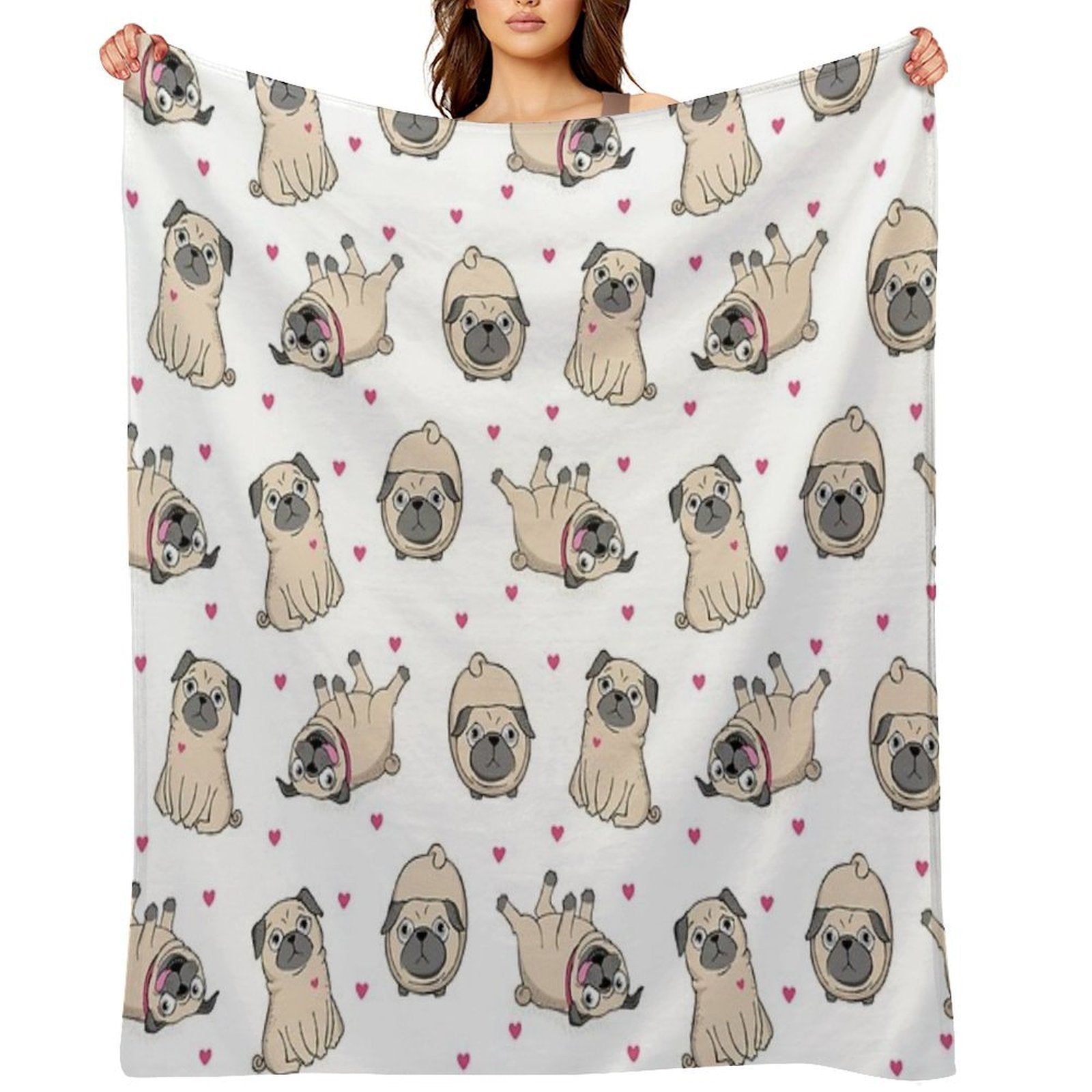 Seamless Pattern with Cute Pugs Eco-conscious Throw Blanket