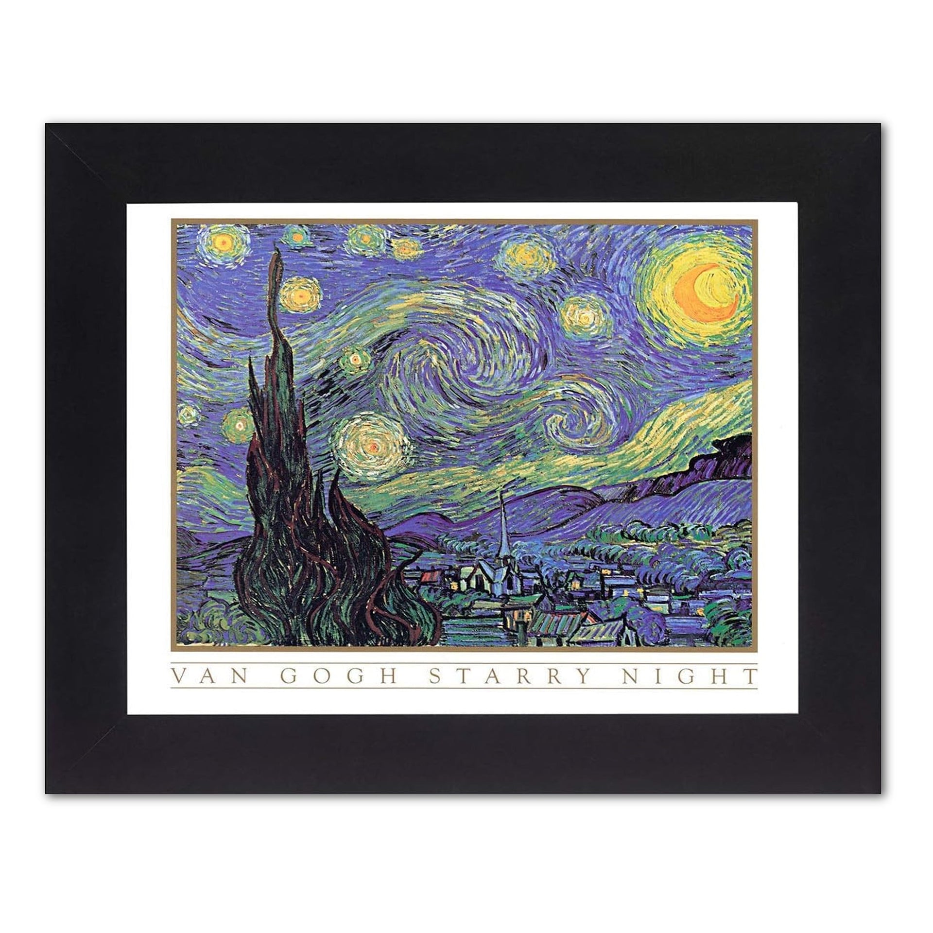 Starry Night Art Print - Vincent Van Gogh 8x10 Framed Wall Picture, Black Wood Frame