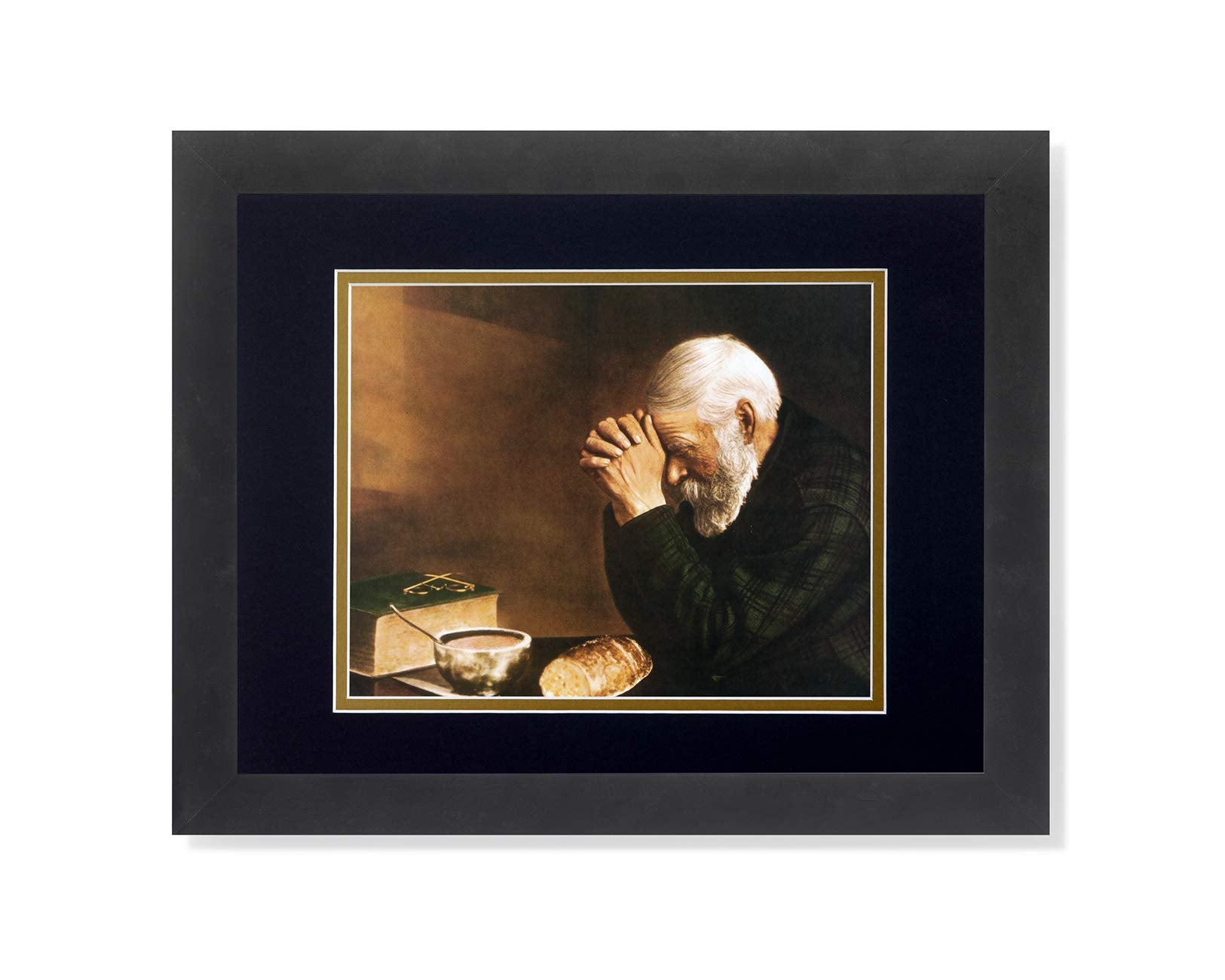 Framed Religious Wall Art – Daily Bread Prayer Art With Black Gold Matting & Solid Wood Frame