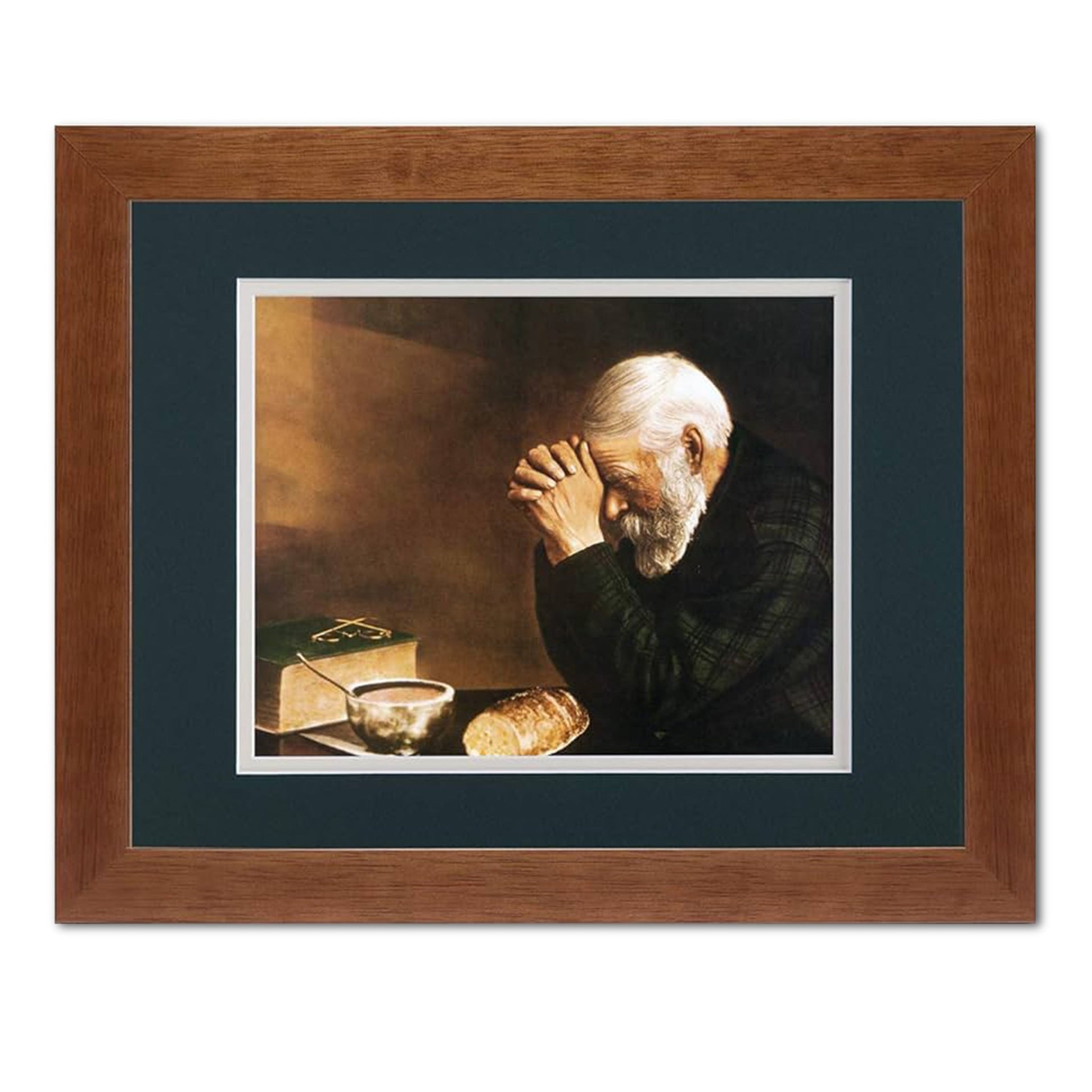 Religious Framed Art – Daily Bread Artwork With Honey Wood Frame & Double Mat