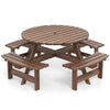 8-Person Round Picnic Table Set Circular Patio Dining Camping Table with Benches-Brown - Brown