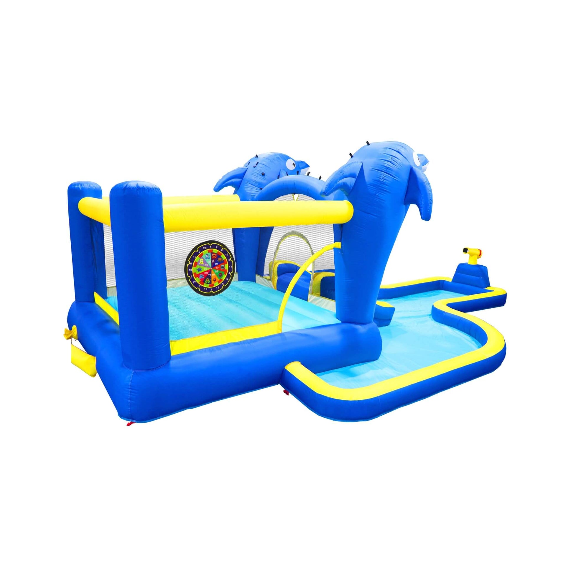8-In-1 Inflatable Water Park Bounce House with Sprinkler, Water Gun, And Basketball Hoop (SAK38152)
