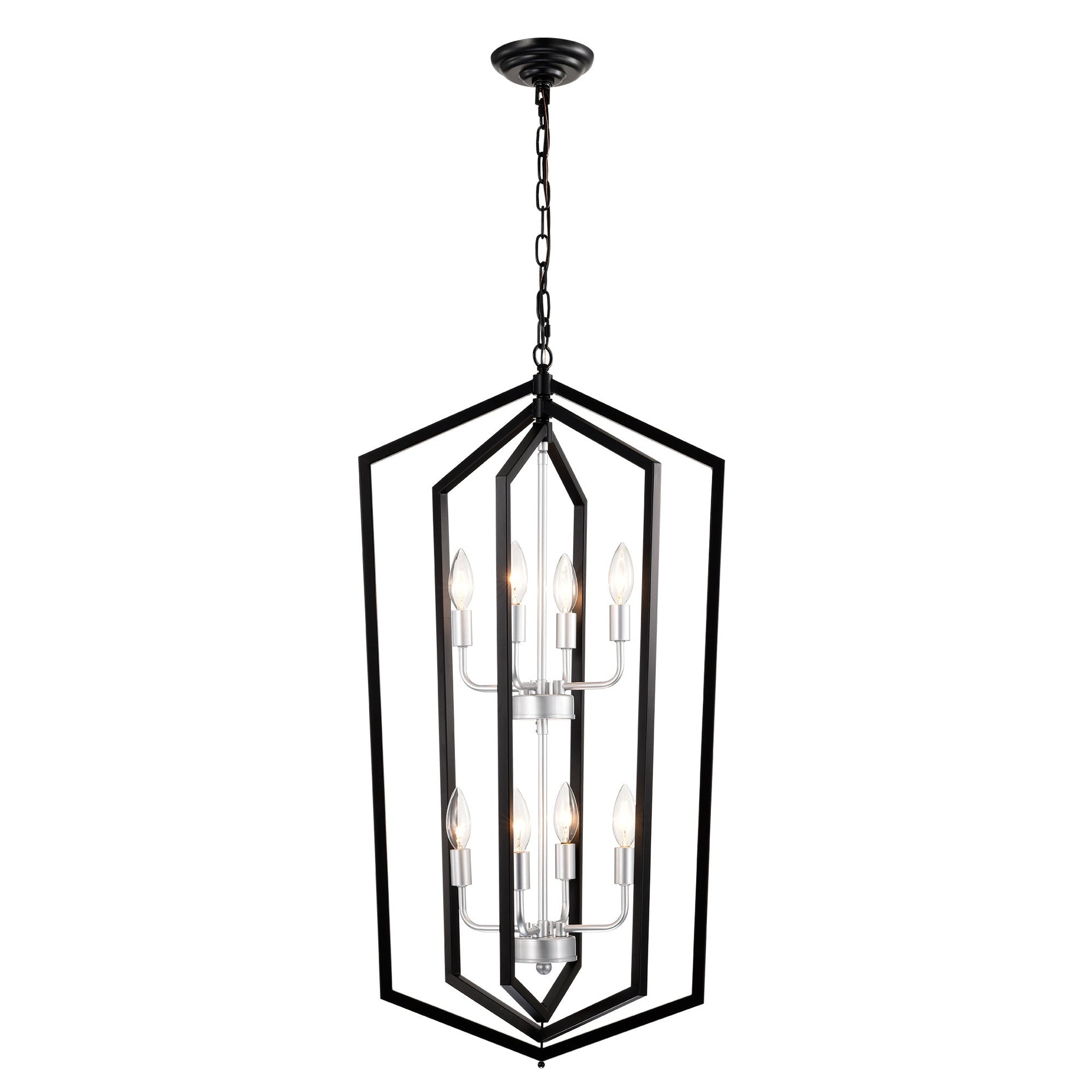 Modern Pendant Lighting with Silver Finish 8-Light Farmhouse Chandelier