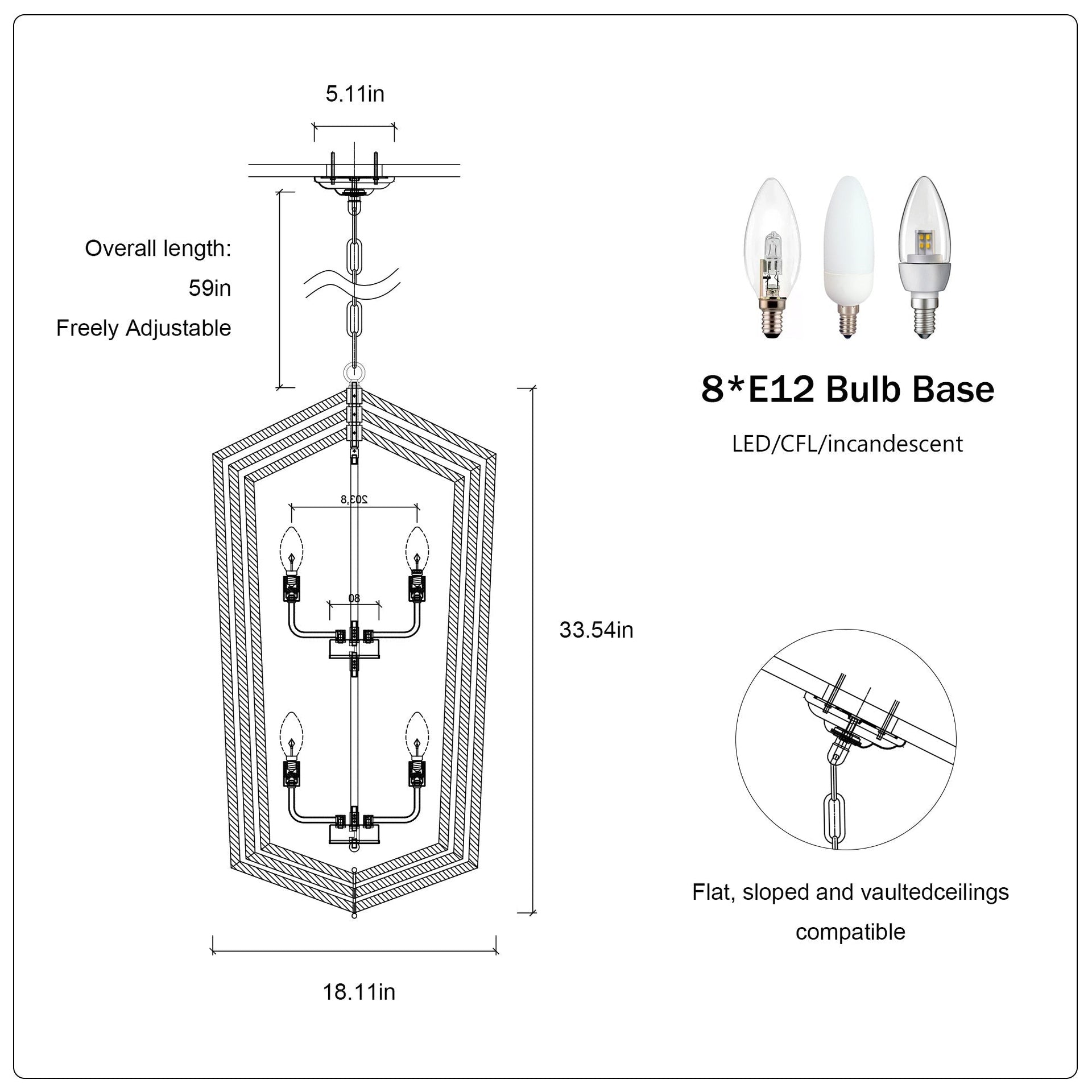 Modern Pendant Lighting with Silver Finish 8-Light Farmhouse Chandelier