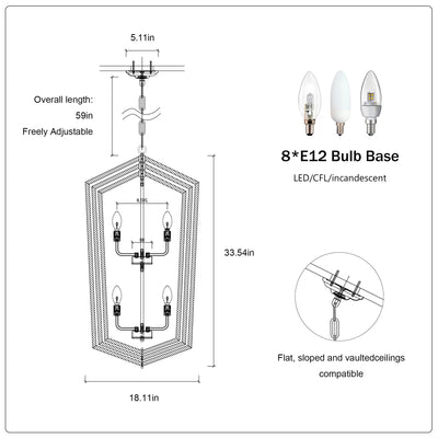 Modern Pendant Lighting with Silver Finish 8-Light Farmhouse Chandelier