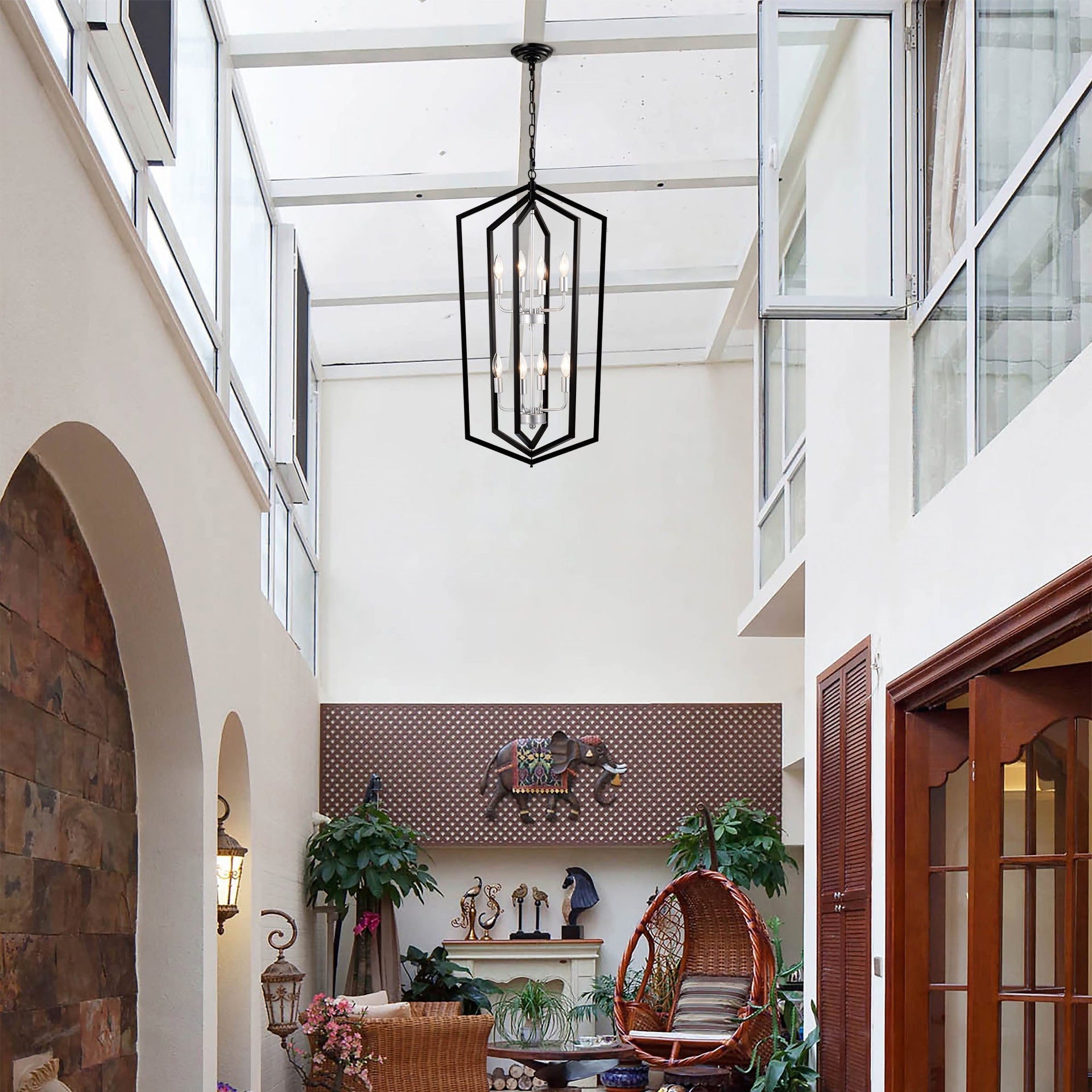 Modern Pendant Lighting with Silver Finish 8-Light Farmhouse Chandelier