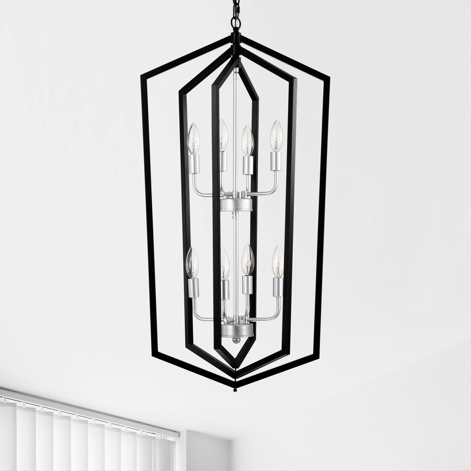 Modern Pendant Lighting with Silver Finish 8-Light Farmhouse Chandelier