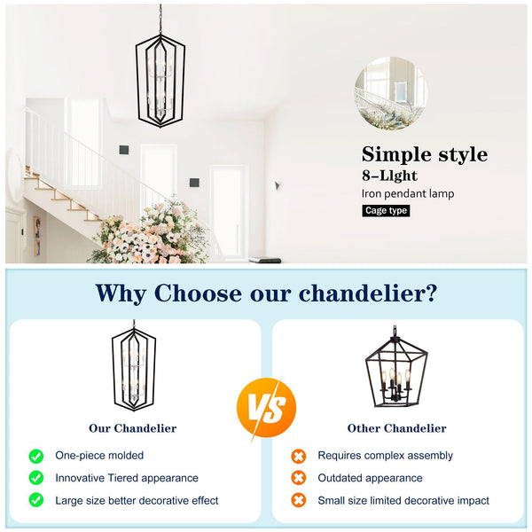 Modern Pendant Lighting with Silver Finish 8-Light Farmhouse Chandelier