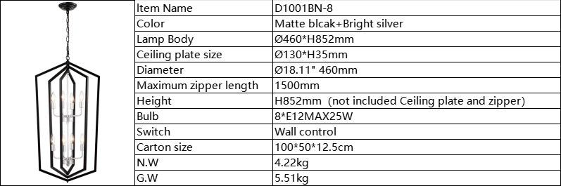 Modern Pendant Lighting with Silver Finish 8-Light Farmhouse Chandelier