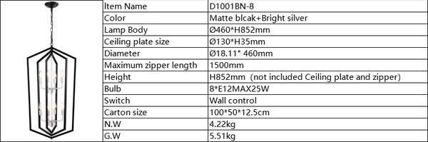 Modern Pendant Lighting with Silver Finish 8-Light Farmhouse Chandelier