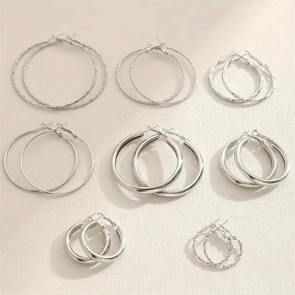 8-Pairs: Alloy Hoop Earrings Set