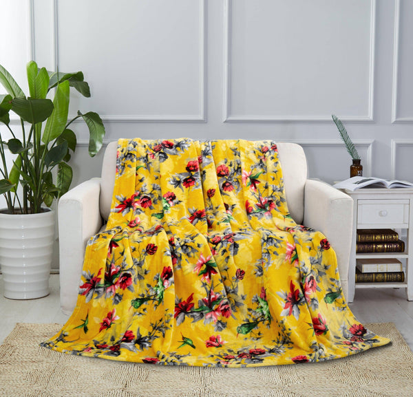 DaDa Bedding Yellow Farmhouse Rustic Spring Floral Hummingbirds Soft Fleece Throw Blanket (925)